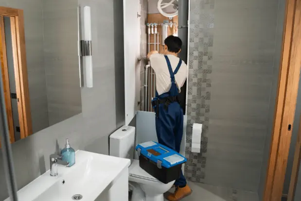 Walk-in tub installation in a bathroom for senior accessibility