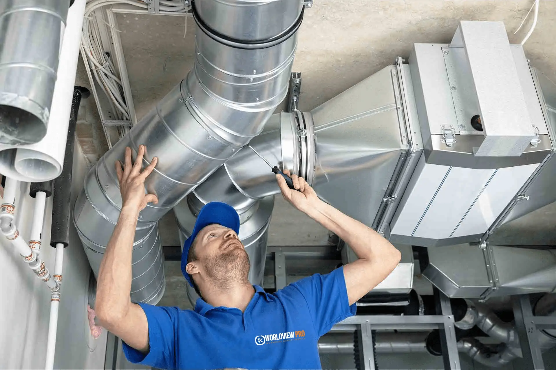 HVAC technician servicing a residential air conditioning unit